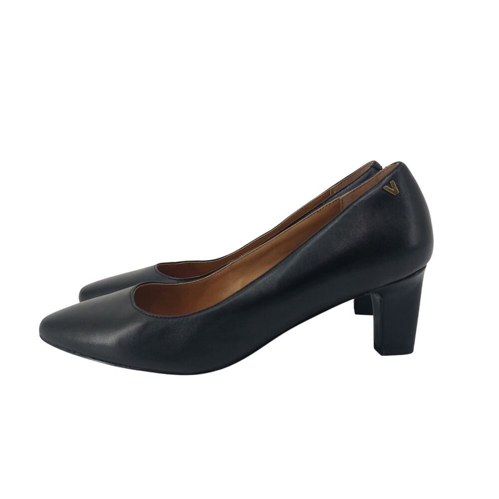 Classic Black Leather Block Heel Pumps - Women's